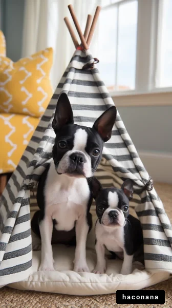 テントで遊ぶ犬たち