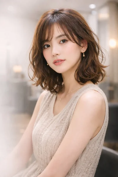ミディアムヘアの若い女性ポートレート