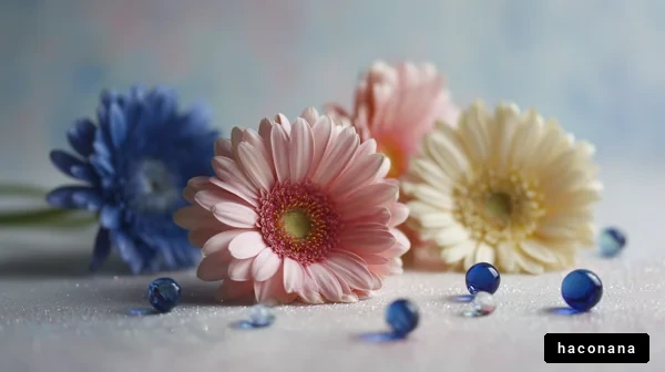 カラフルな花と装飾ビー玉