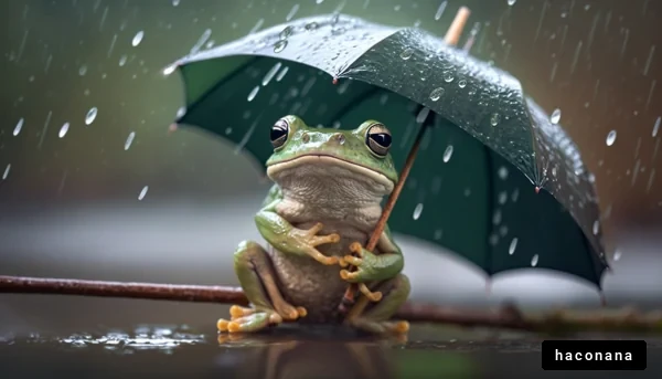 カエルと傘のかわいい景色