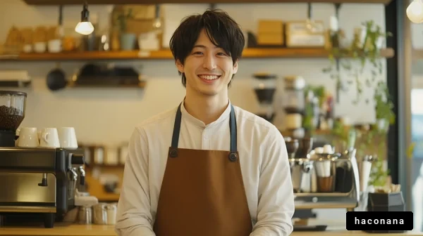 カフェの笑顔のバリスタ