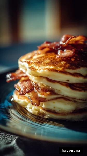 朝食のパンケーキとベーコン