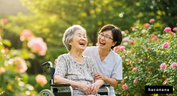 笑顔の介護と花の庭