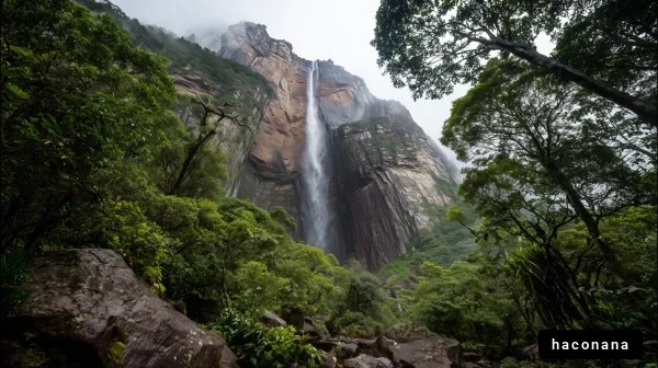 滝と緑豊かな山々
