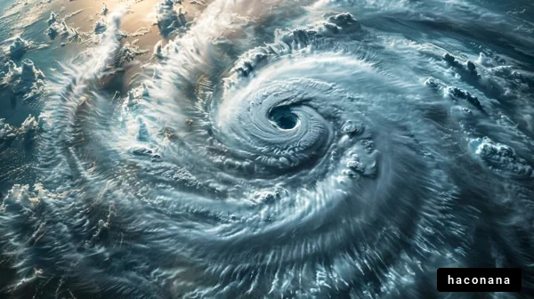 台風の渦巻く海