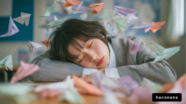 紙飛行機を見つめる少女