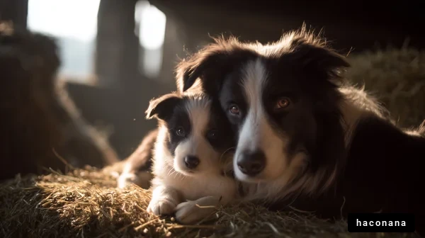 親子の犬と温かなひととき