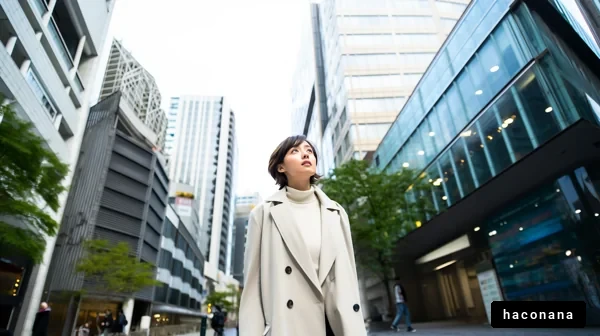都会の街並みと女性