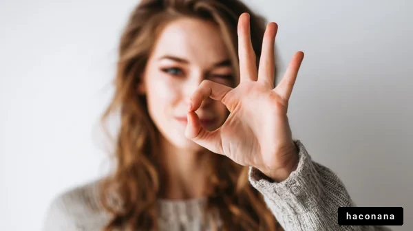 満足のサインを示す女性