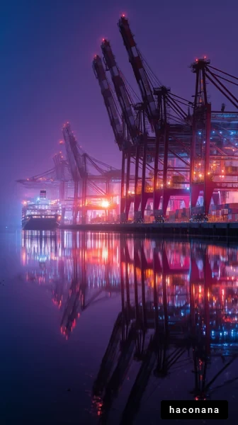 夜の港とクレーン