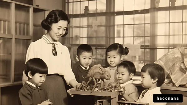 子供たちと恐竜模型