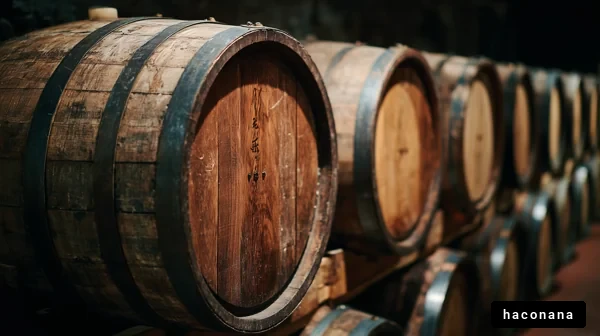 木製樽の並ぶ様子