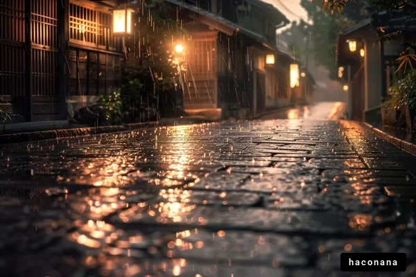 雨に濡れた町並みの情景