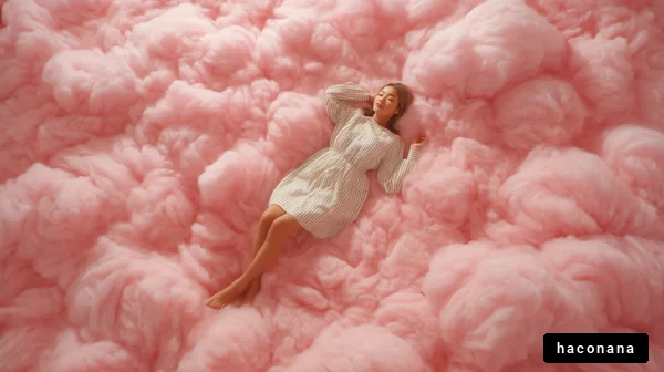 ふわふわのピンクの雲に寝る