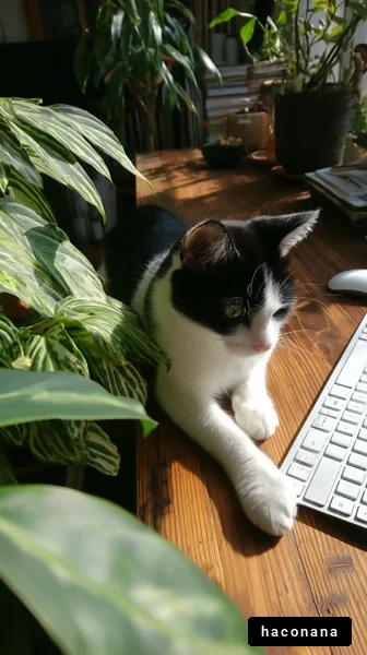 デスクでくつろぐ猫