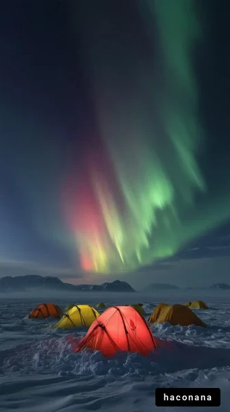 オーロラとテントの風景