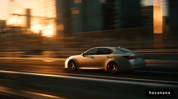 夕焼けの街を駆ける車