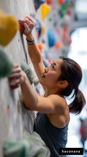 ボルダリングに挑む女性