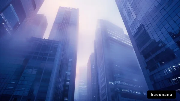霧に包まれた高層ビル