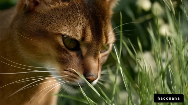 草むらを探る猫