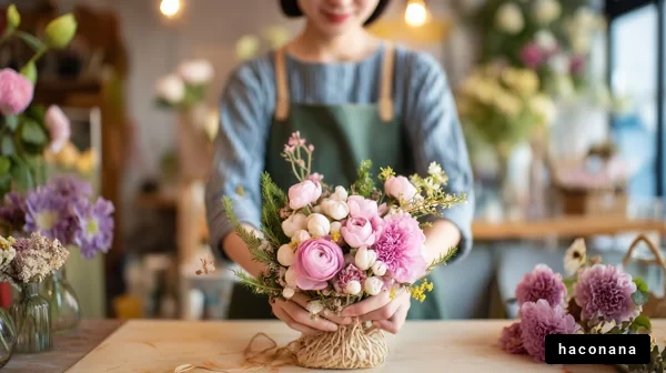 華やかな花束の制作