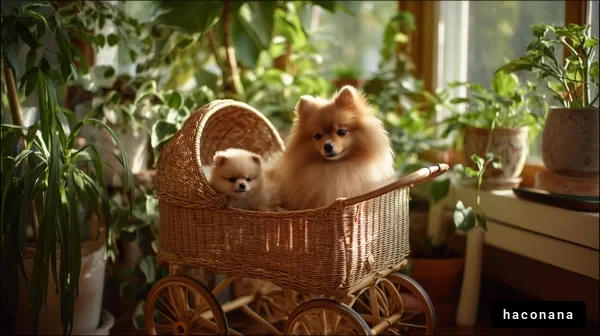 かわいいポメラニアンの親子