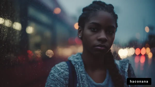 雨の中で考える少女