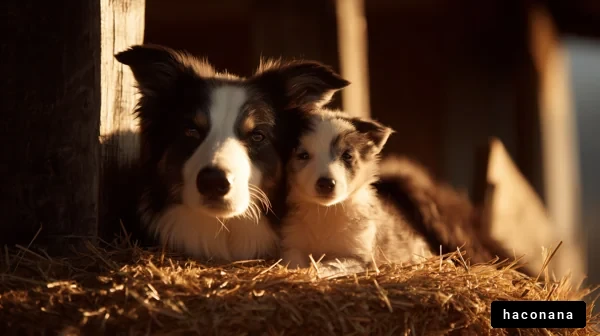 親子の犬と温かな光