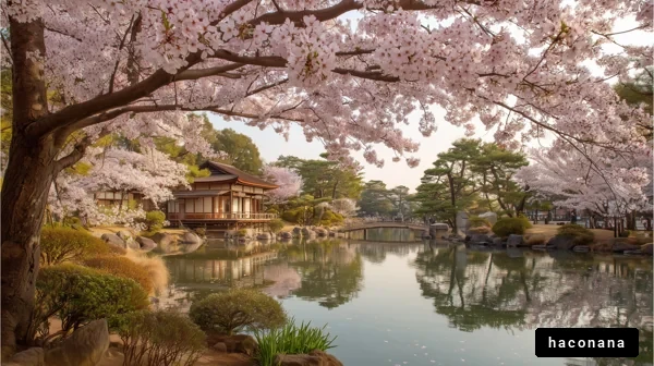桜が映える静かな庭園