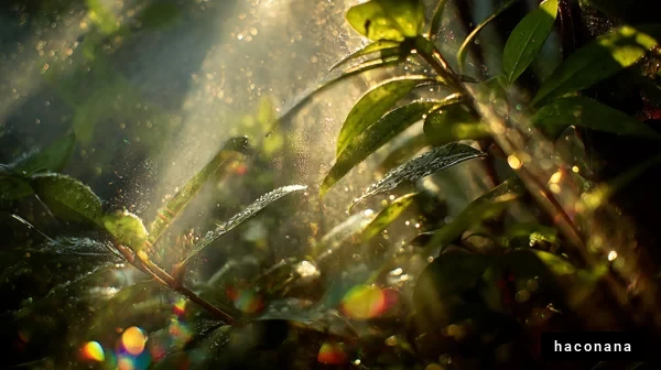 霧の中の緑の葉