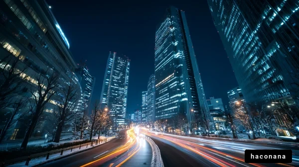 夜の街並みと光跡