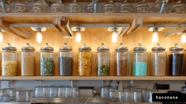 整理整頓された食材の棚