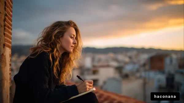 夕日を見つめる女性