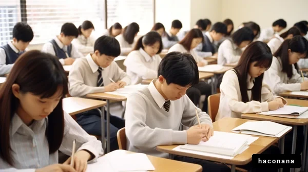 教室でテストを受ける学生たち