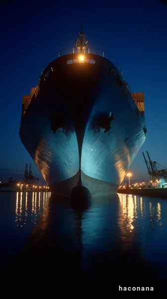 夜の港に浮かぶ船