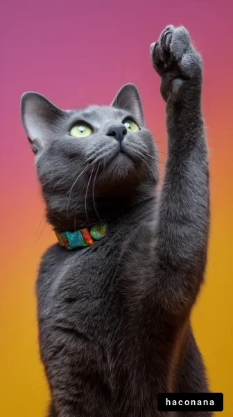 手を挙げる猫のポートレート