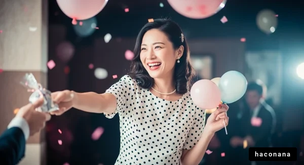 お祝いの瞬間を楽しむ女性