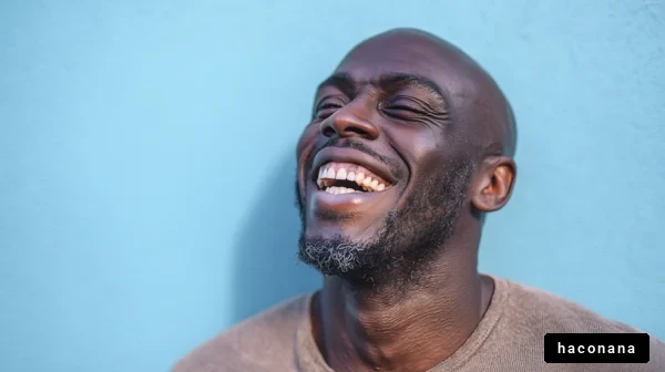 笑顔の男性と青い壁