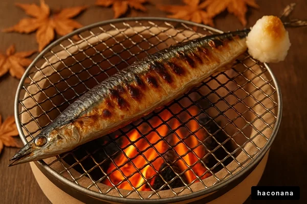炭火焼き秋刀魚の盛り付け