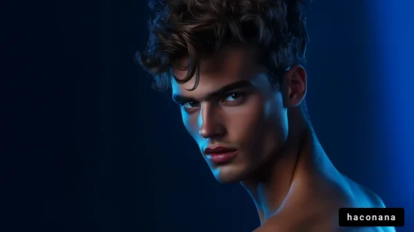 青い光の中の男性像
