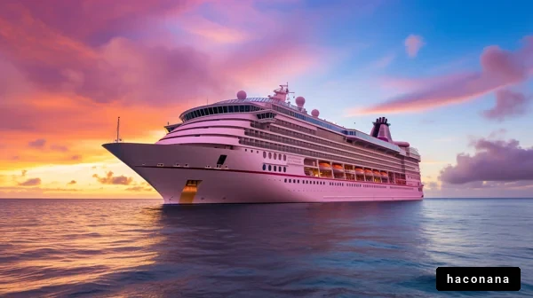 美しいクルーズ船と夕焼け