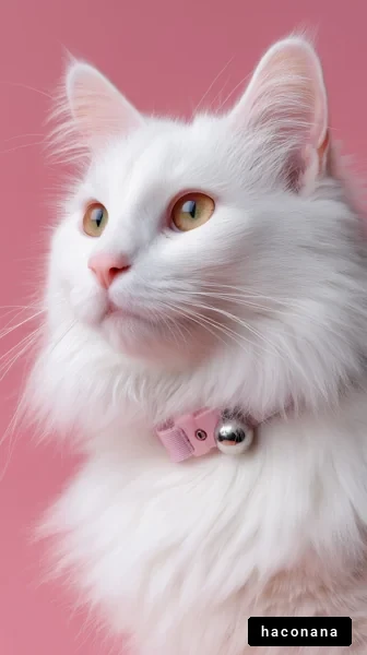 ピンク背景の白い猫