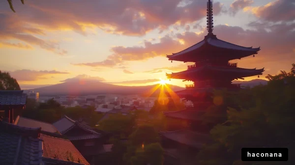 美しい夕日と寺院の風景
