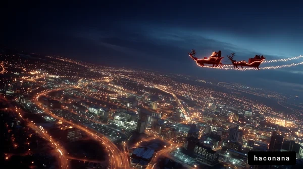 夜空を飛ぶサンタのソリ