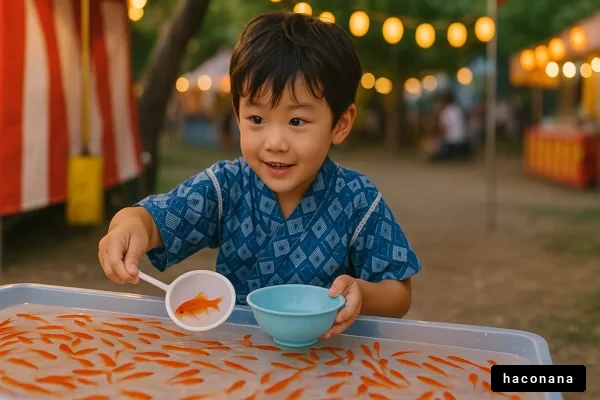 金魚すくいを楽しむ子供
