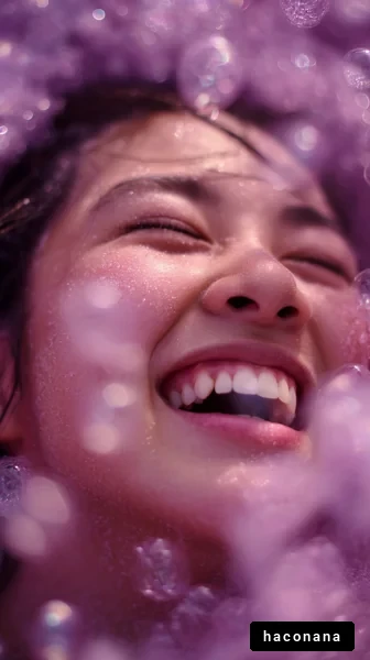 楽しい泡の中の笑顔