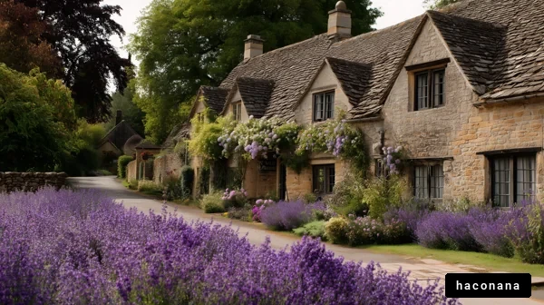 紫色のラベンダーと家々