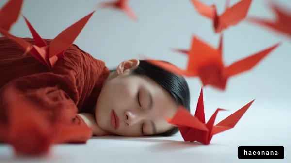 折り鶴の中で眠る女性