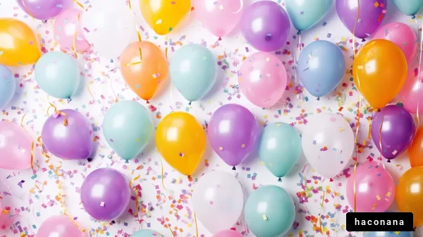 カラフルな風船と紙吹雪