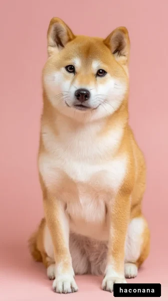 ピンク背景の柴犬